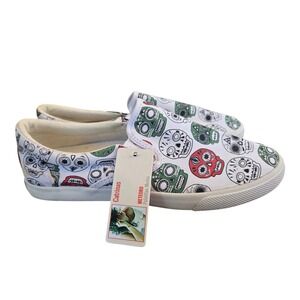 Bucketfeet Catrinas Slip On Sneakers Womens 6‎ White Sugar Skull NEW Meteoro